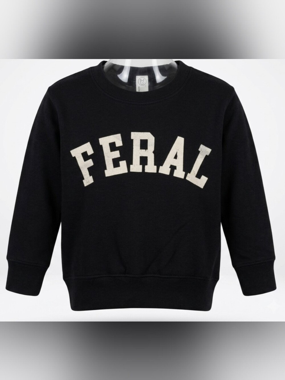Black Crewneck Sweatshirt with White Care Tag